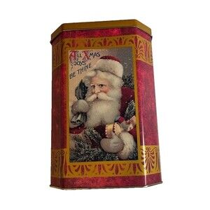 Vntg Santa Christmas Cookie Candy Decor Tin Treasured Memories 8" H x 5.5" W